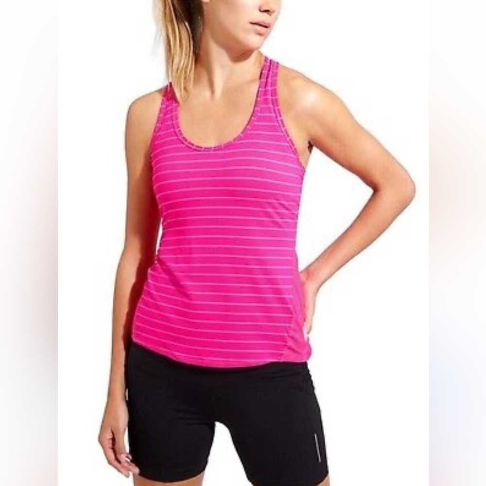 Athleta Chi Tank Varied Stripe Brilliant Magenta Size XS Wicking $44 Neon Bright